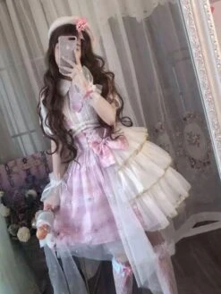 Sweet Lolita JSK Dress Idol Declaration Bows Pink Lolita Jumper Skirts Hime Lolita Dress -AYA Cosplay Shop 02176592 2047 45b9 bb70 02a62e07655f