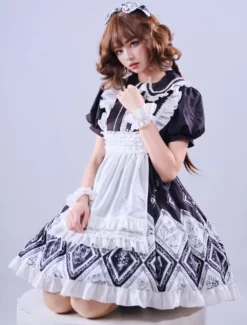 Lolitashow Exclusive Sweet Lolita Dress Alice Wonderland Chiffon Short Sleeves Floral Print Chiffon Dress -AYA Cosplay Shop 025ee527d68644c8bef146f8ff5e227b