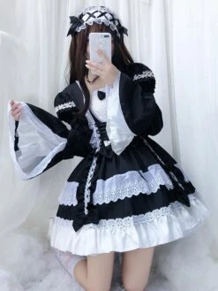 Lolita OP Dress Maid Two-Tone Black Ruffles Lolita One-Piece Dresses -AYA Cosplay Shop 0291698d b9f2 4d2f 9af4 666cc9a5147c