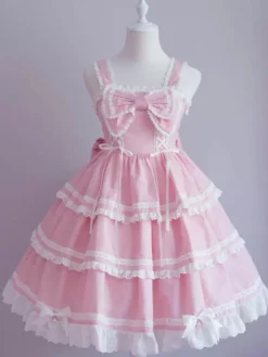 Sweet Lolita JSK Dress Bow Ruffles Lace Up Lolita Jumper Skirts -AYA Cosplay Shop 06125a7949f84becaf0c2ea782877e78