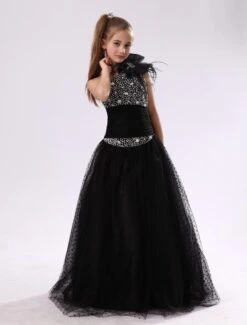 Flower Girl Dresses Black One Shoulder Junior Bridesmaid Rhinestone Beaded Kids Pageant Dress -AYA Cosplay Shop 0647cb25 5a49 4214 8b15 086c5ce59fc1