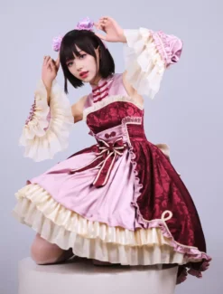 Lolitashow Exclusive Chinese Style Lolita Dress Bows Sleeveless Chiffon Floral Print Burgundy Tea Party Dress -AYA Cosplay Shop 072599f138bf418da8536c167e5c66e2
