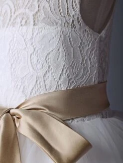 Flower Girl Dress Lace Ivory Tutu Dress Satin Ribbon Bow Sash Illusion Kids Party Dress Free Customization -AYA Cosplay Shop 090fbcd0 345e 4e47 ac0b 2caf65868b6b