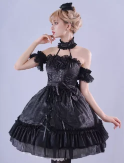 Lolitashow Exclusive Gothic Lolita Dresses Ruffles Lace Jacquard Sleeveless Black Summer Daily Casual Dress -AYA Cosplay Shop 0ae9366c296749069a451b67898849b1