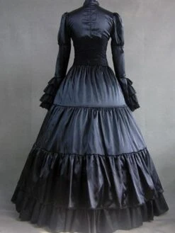 Victorian Dress Costume Prom Dress Black Satin Ruffle Long Sleeves Victorian Era Outfits Retro Costumes Halloween -AYA Cosplay Shop 0c607091 e9c5 4c29 871d df8318183ef7