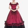 Victorian Dress Costume Women's Burgundy Ruffle Bows Two Tone Satin Pageant Short Sleeves Sweetheart Neckline Victorian Era Style Women Vintage Clothing Halloween -AYA Cosplay Shop 0cbf8bdc ec00 461a a73b 59c6fb9c589c