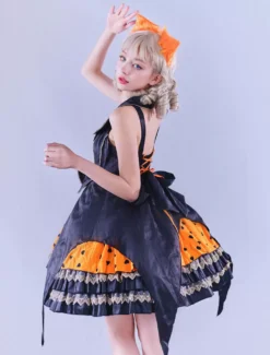 JSK Lolitashow Exclusive Gothic Lolita Dresses Lace Bows Hearts Pattern Black Tea Party Dress -AYA Cosplay Shop 0d092858162c48e4949fd816d550b2fa