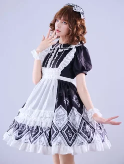 Lolitashow Exclusive Sweet Lolita Dress Alice Wonderland Chiffon Short Sleeves Floral Print Chiffon Dress -AYA Cosplay Shop 0e9ad10ede824de08ac6273ebb40135e