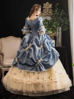Rococo Victorian Dress Prom Dress Costumes Floral Print Trumpet Short Sleeves Square Neckline Champagne Marie Antoinette Costume Masquerade Ball Gown Dress -AYA Cosplay Shop 0f2dd617 c314 4630 8230 82ad94a0f665