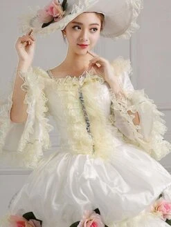 Victorian Dress Costume Women's Victorian Era Clothing White Square Neckline Ball Gown Pageant Dress With Flowers Outfits Halloween -AYA Cosplay Shop 13233ff6 7518 4d46 bcfb b2fbaad2759b