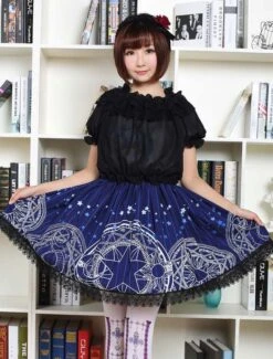 Lolitashow Sweet Lolita Dress Cute Blue Lolita Lace Skirt With Magic Circle Print -AYA Cosplay Shop 14786c4e 4a3a 4d89 bd86 fd5f21056443