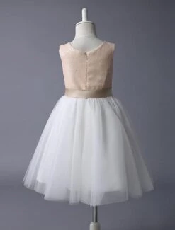 Champagne Flower Girl Dress Sequin Tulle Pageant Dress A Line Knee Length Toddler's Dinner Dress With Bow Sash -AYA Cosplay Shop 1790531c 341d 4c14 8a7e d9523f5d26e4