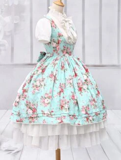 Lolitashow Light Blue Cotton Lolita One-piece Dress Flower Print Short Sleeves Chiffon Ruffles -AYA Cosplay Shop 17baec08 e23a 4f97 a9ab 3bcc95b35f20