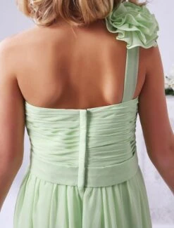 Junior Bridesmaid Dresses Light Green One Shoulder Flowers Chiffon Long Flower Girl Dress -AYA Cosplay Shop 197575bf 7d38 4ddd 996b 080504e8e70c