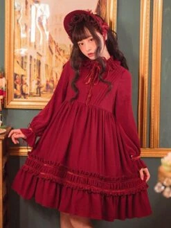 Classic Lolita One Piece Dress Solid Color Long Sleeve Vintage Lolita One Piece Dress -AYA Cosplay Shop 1aba610b 9b5c 4cda 894b e116eebe3313