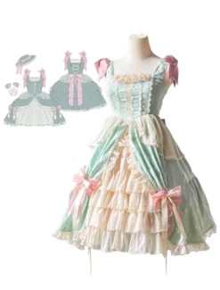 JSK Lolitashow Exclusive Sweet Lolita Dress Lace Ruffles Jacquard Sleeveless Daily Cacsual Dress