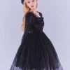 Lolitashow Exclusive Gothic Lolita Dresses Ruffles Lace Black Long Sleeve Velour Daily Casual Dress