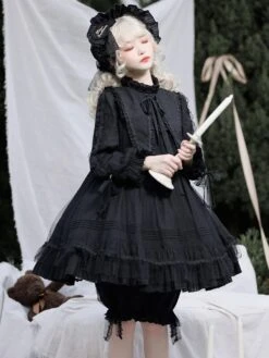 Gothic Lolita OP Dress Black Long Sleeves Lace Ruffles Polyester Lace Lolita One Piece Dress -AYA Cosplay Shop 1daf7467 d1f6 46c4 a26b 8d636a6d1c11