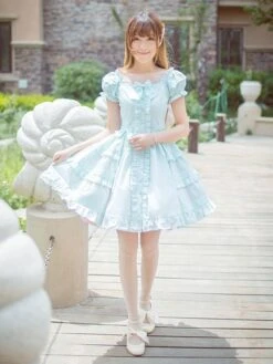 Lolitashow Classical Lolita Dress Layered Ruffles Lolita Dress Short Sleeves Lolita Op Dress With Bows -AYA Cosplay Shop 1f62742f 5a92 495f 9b3e ac0181ebdaa0