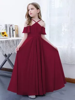 Cameo Pink Flower Girl Dress Chiffon Pleated Off-The-Shoulder Sleeveless Kids Birthday Party Dresses -AYA Cosplay Shop 1f6a3a7647a24fbea5aed088d998ee8b