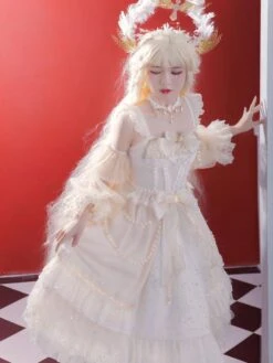 Sweet Lolita JSK Dress 3 Pieces Set White Sleeveless Lace Up Bows Lolita Jumper Skirts -AYA Cosplay Shop 1f94f314 70f6 4467 a04d 46d02d34b614
