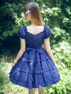 Lolitashow Classical Lolita Dress Layered Ruffles Lolita Dress Short Sleeves Lolita Op Dress With Bows -AYA Cosplay Shop 1ff23475 6028 49c5 be7f 3a7fa521b670