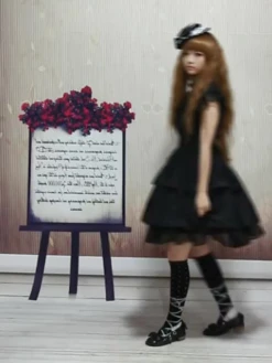 Lolitashow Rayon Yarn Black Lolita OP Dress With Ruffles Waist Belt -AYA Cosplay Shop 20121102152217327zFHSYz