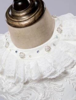 Flower Girl Dress White Satin Short Pageant Princess Dress With Lace Applique -AYA Cosplay Shop 201608021617586605681