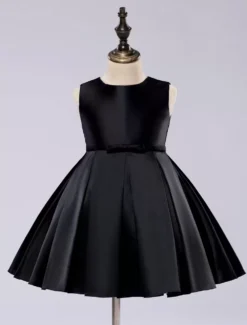 Satin Flower Girl Dress Toddlers Knee Length Dress Princess Sleeveless Pageant Dress -AYA Cosplay Shop 201608021617596392452