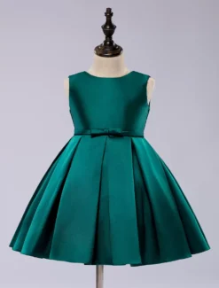 Satin Flower Girl Dress Toddlers Knee Length Dress Princess Sleeveless Pageant Dress -AYA Cosplay Shop 201608021617597078583