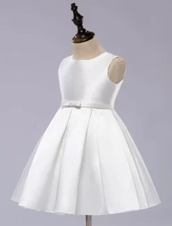 Satin Flower Girl Dress Toddlers Knee Length Dress Princess Sleeveless Pageant Dress -AYA Cosplay Shop 20160802161800003364