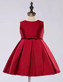 Satin Flower Girl Dress Toddlers Knee Length Dress Princess Sleeveless Pageant Dress -AYA Cosplay Shop 201608021618000937812