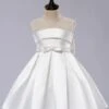 White Flower Girl Dress Tutu Toddlers Knee Length Satin Pageant Dinner Dress