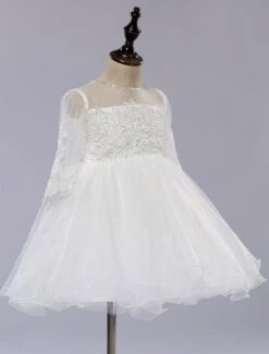 Long Sleeves Flower Girl Dress Illusion Neck Toddler's Tutu Dress With Lace Applique -AYA Cosplay Shop 201608021618007688532