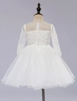 Long Sleeves Flower Girl Dress Illusion Neck Toddler's Tutu Dress With Lace Applique -AYA Cosplay Shop 201608021618008182477