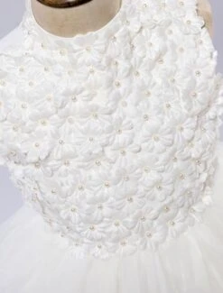 Flower Girl Dress White Toddler Pageant Tutu Dress With Lace Flower Applique -AYA Cosplay Shop 201608021625494912902