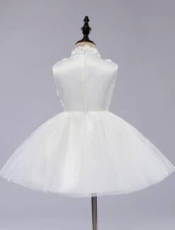 Flower Girl Dress White Toddler Pageant Tutu Dress With Lace Flower Applique -AYA Cosplay Shop 20160802162549575401