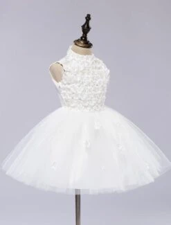 Flower Girl Dress White Toddler Pageant Tutu Dress With Lace Flower Applique -AYA Cosplay Shop 201608021625496122257