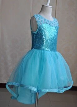Toddler's Cinderella Dress High-low Blue Pageant Dress Ball Gown Princess Sequin Knee-length Dress -AYA Cosplay Shop 20160802162631293672