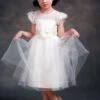 Satin Flower Girl's Dress Ball Gown Illusion Neck Short Sleeves Girl's Princess Formal Dress -AYA Cosplay Shop 201608021626355339535