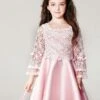 Blush Flower Girl Dress Boho Princess Lace Satin Bell Long Sleeve Flowers Knee Length Pageant Skater Dress -AYA Cosplay Shop 201610241558139467547