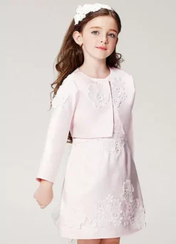 Champagne Flower Girl Dress Outfit A Line Flower Applique Beaded Knee Length Pageant Dress With Jacket Free Customization -AYA Cosplay Shop 201610241558159231930