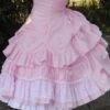 Lolitashow Sweet Lolita Dress SK Pink Lace Criss Cross Ruffle High Waist Cotton Lolita Skirt -AYA Cosplay Shop 201610281042319617096
