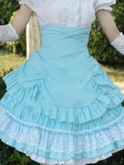 Lolitashow Sweet Lolita Dress SK Pink Lace Criss Cross Ruffle High Waist Cotton Lolita Skirt -AYA Cosplay Shop 201610281042320818635