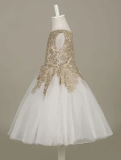 Flower Girl Dress Lace Light Gold Tutu Dress Sleeveless A Line Knee Length Toddler's Pageant Dress -AYA Cosplay Shop 201703091659200972410