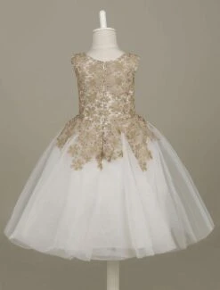 Flower Girl Dress Lace Light Gold Tutu Dress Sleeveless A Line Knee Length Toddler's Pageant Dress -AYA Cosplay Shop 201703091659201535772