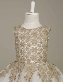 Flower Girl Dress Lace Light Gold Tutu Dress Sleeveless A Line Knee Length Toddler's Pageant Dress -AYA Cosplay Shop 201703091659202291201