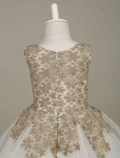 Flower Girl Dress Lace Light Gold Tutu Dress Sleeveless A Line Knee Length Toddler's Pageant Dress -AYA Cosplay Shop 201703091659203648168