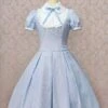 Classic Lolita Dress OP Light Sky Blue Short Sleeve Cotton Lolita One Piece Dress -AYA Cosplay Shop 201706281139412922922