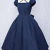 Classic Lolita Dress OP Dark Navy Short Sleeve Cotton Lolita One Piece Dress